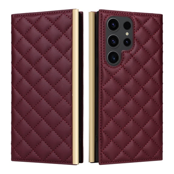 For Samsung Galaxy S23 Ultra Wallet Phone Case,PU Leather Folio Flip Kickstand,With Wrist Strap&Shoulder Strap,Card Slots,Shockproof Rugged Anti-fall Crossbody Phone Case Cover,Winered