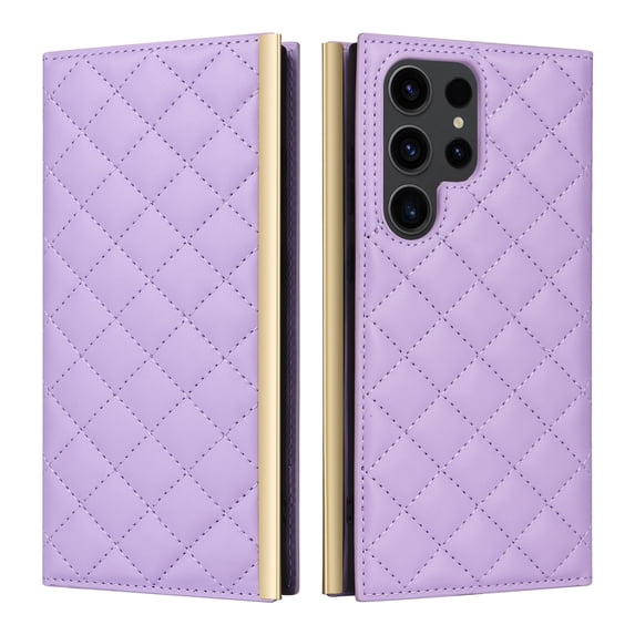 For Samsung Galaxy S23 Ultra Wallet Phone Case,PU Leather Folio Flip Kickstand,With Wrist Strap&Shoulder Strap,Card Slots,Shockproof Rugged Anti-fall Crossbody Phone Case Cover,Purple