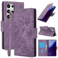 thumbnail image 1 of for Samsung Galaxy S23 Ultra Wallet case with RFID Blocking Credit Card Holder,Flip PU Leather Emboss Butterfly Flower Shockproof Anti-fall Protective Cover Women Men Phone case,Purple, 1 of 7