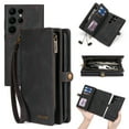 thumbnail image 1 of for Samsung Galaxy S23 Ultra Zipper Leather Wallet Case with Credit Card Slots Holder Wrist Strap Handbag Kickstand Cover, Soft Silicone Shockproof Magnetic Car Mount Detachable Phone Case,Black, 1 of 7