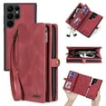 thumbnail image 1 of for Samsung Galaxy S23 Ultra Zipper Leather Wallet Case with Credit Card Slots Holder Wrist Strap Handbag Kickstand Cover, Soft Silicone Shockproof Magnetic Car Mount Detachable Phone Case,Red, 1 of 7
