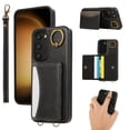 thumbnail image 1 of for Samsung Galaxy S23 Wallet Case with Card Holder - PU Leather Case for Women & Girls, Wrist Hand Strap, Secure Finger Ring, Shockproof Protective Phone Cover for Galaxy S23, Black, 1 of 7