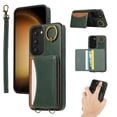 thumbnail image 1 of for Samsung Galaxy S23 Wallet Case with Card Slots, Hand Wrist Strap Rotate Ring Design, Finger Grip Ring PU Leather Magnetic Button Shockproof Purse Phone Cover for Galaxy S23, Green, 1 of 7