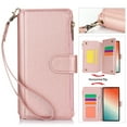 thumbnail image 1 of for Samsung Galaxy S23 Wallet Case with Card Slots, Premium PU Leather Case for Women & Men, RFID Blocking Zipper Pocket Crossbody Wrist Strap Lanyard Shockproof Protective Phone Cover, Rosegold, 1 of 11