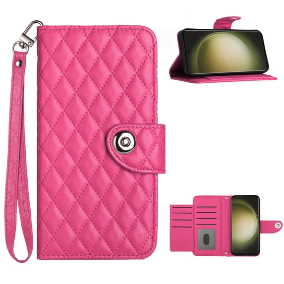 for Samsung Galaxy S23 Wallet Case, Elegant Card Holder Cash Slot PU Leather Kickstand Wrist Strap Shockproof Protective Flip Women Girls Case Cover for Samsung Galaxy S23, Rose