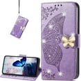 thumbnail image 1 of for Samsung Galaxy S23 Wallet Case for Women Girls, Shiny Butterfly Flower PU Leather Cover with Card Slot Holder Flip Phone Case for Samsung Galaxy S23 Rhinestone Purple, 1 of 9
