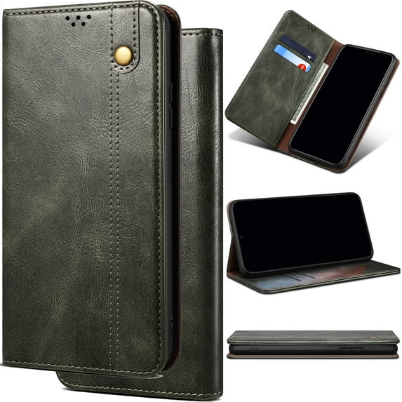 for Samsung Galaxy S23 Waxy Leather Phone Case, Retro Oil Wax Style with Stitching Folio Flip Ultra Thin Slim Magnetic Cover, Multi Hidden Credit Card Holder Cash Slot, Stand Support