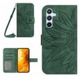 thumbnail image 1 of For Samsung Galaxy S24 5G 6.2" Sunflower  Embossed Strong Magnetic Attachment/Closure, Card Slots/Pocket, PU Leather Flip Wallet Case With Hanging Rope,Green,For Galaxy S24 5G, 1 of 8