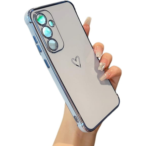Samsung Galaxy S24 5G Case,Cute Plating Edge Love Hearts Pattern with Camera Lens Protection Phone Case for Galaxy S24 6.2",Blue