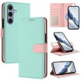 thumbnail image 1 of For Samsung Galaxy S24 5G RFID Blocking Protective Purse 2-in-1 Detachable Bicolor Wallet Case Magnetic Flip Cover Multi-Card Slots Pocket With Wrist Strap Phone Case,Green,For Galaxy S24 (5G), 1 of 7