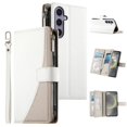 thumbnail image 1 of For Samsung Galaxy S24+ 5G / S25+ 5G 6.7" Splicing Multi Card Slots/Pocket Zipper Wallet Strong Magnetic Attachment/Closure,  PU Leather Flip Wallet Case With Hanging Rope,White, 1 of 6