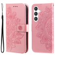 thumbnail image 1 of For Samsung Galaxy S24 6.2" Seven Petal Flower Embossed Strong Magnetic Attachment/Closure, Card Slots/Pocket, PU Leather Flip Wallet Case With Hanging Rope,Pink,For Galaxy S24 (5G), 1 of 7