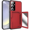 thumbnail image 1 of for Samsung Galaxy S24 Back Case with Credit Card Holder & Hidden Mirror, Two Layer Shockproof Heavy Duty Protection Cover Protective Anti-Scratch Silicone Hard PC Case - Red, 1 of 6