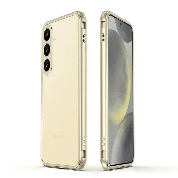 for Samsung Galaxy S24+ Bumper Case with Camera Lens Circle Protection, Slim Fit No Back Backless Metal Bumper Shockproof Heat Dissipation Rugged Anti-Drop for Samsung Galaxy S24+, Gold