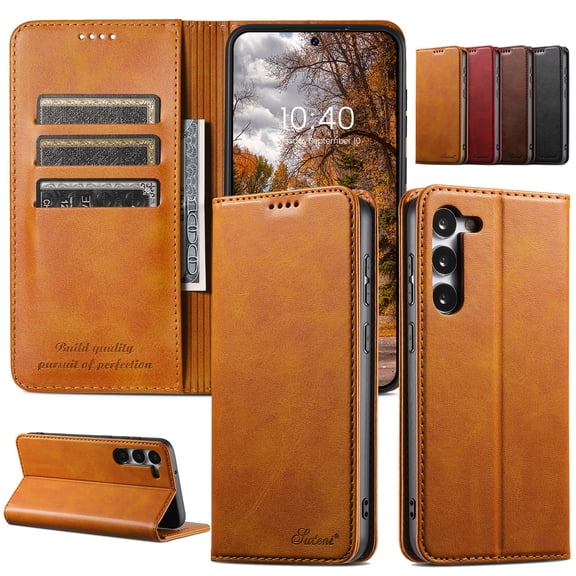 for Samsung Galaxy S24 Business Wallet Case, with [RFID Blocking] Card Slots Stand Strong Magnetic PU Leather Flip Fold Protective Phone Case for Samsung Galaxy S24, Yellow