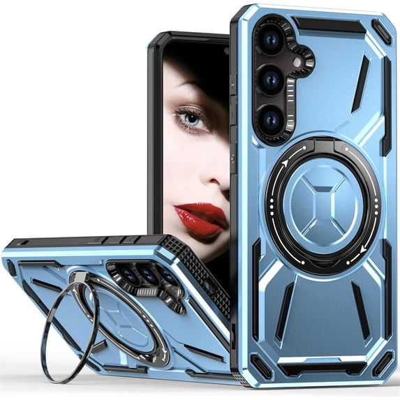 for Samsung Galaxy S24 Case with 360° Ring Kickstand, Dual Layer Military Grade Heavy Duty Shockproof Protection Rugged Phone Case Cover for Samsung Galaxy S24. SHJ-Blue