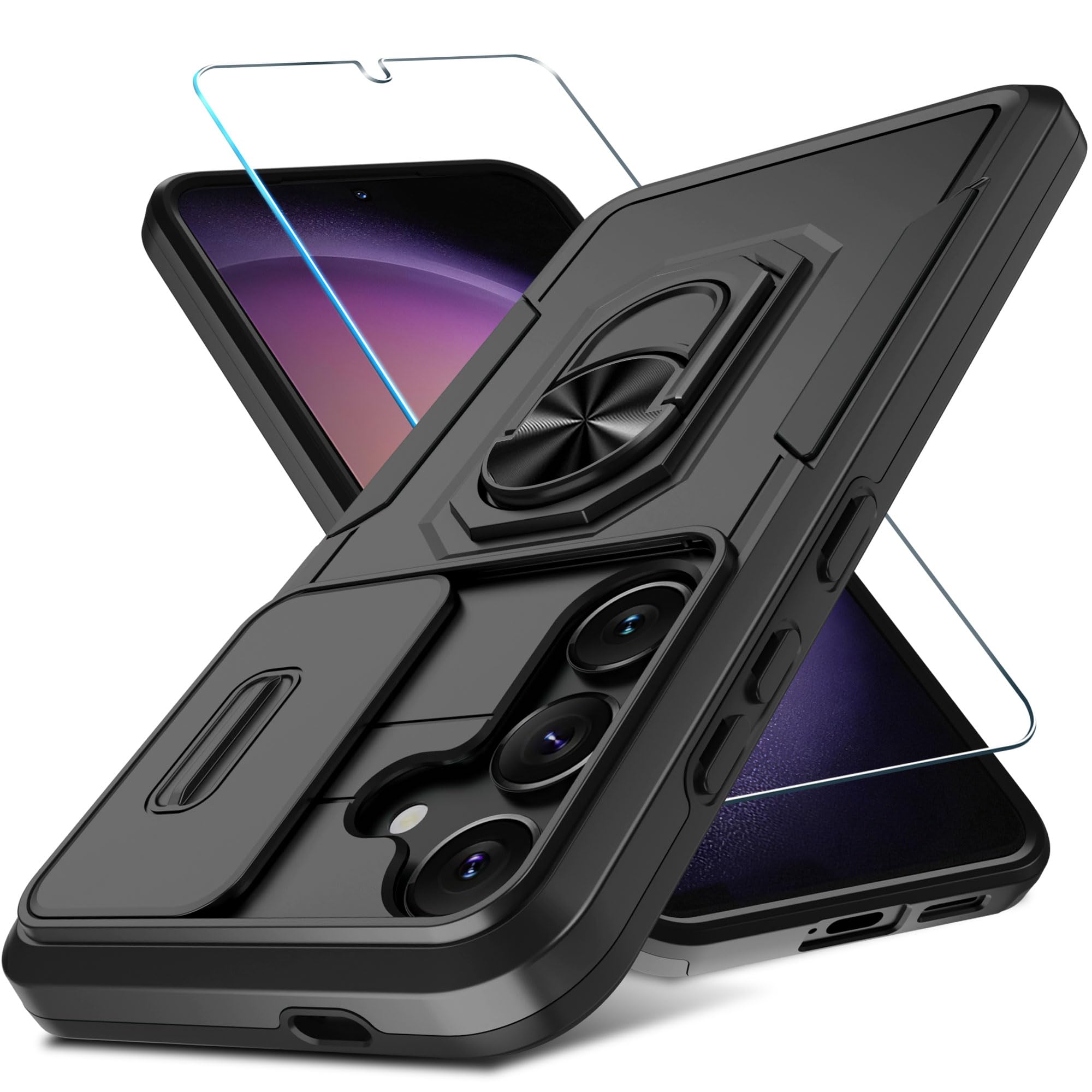 for Samsung Galaxy S24 Case 5G with Tempered Glass Screen Protector