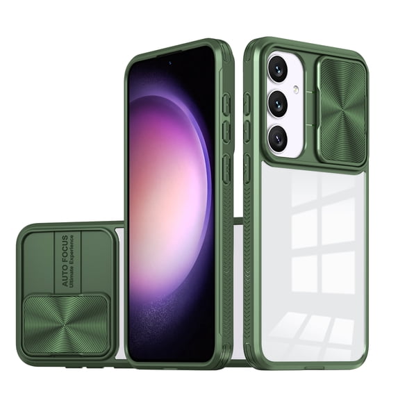 for Samsung Galaxy S24 Case with Camera Cover, for Samsung S24 Case Crystal Clear & Not-Yellowing Slim Miltary Shockproof Protective Phone Case for Galaxy S24, Olive