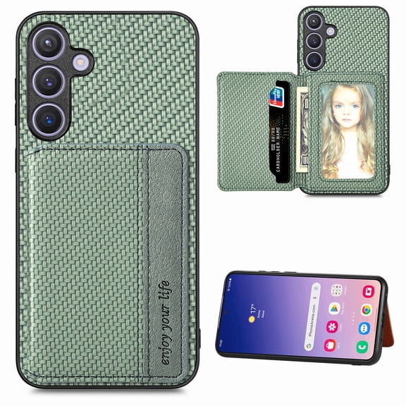 for Samsung Galaxy S24 Case with Card Holder for Woman Man,PU Leather Back Folio Wallet Case,RFID Blocking Kickstand Shockproof Magnetic Protective Cover for Samsung Galaxy S24,Green