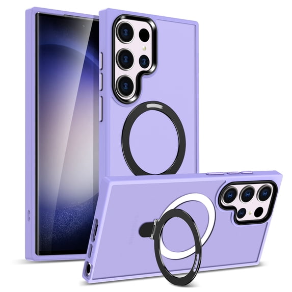 For Samsung Galaxy S24+ Case, Compatible with Magsafe 360 Rotating Kickstand Shockproof Bumper Matte Design Back Cover Case for Samsung Galaxy S24+, Lightpurple