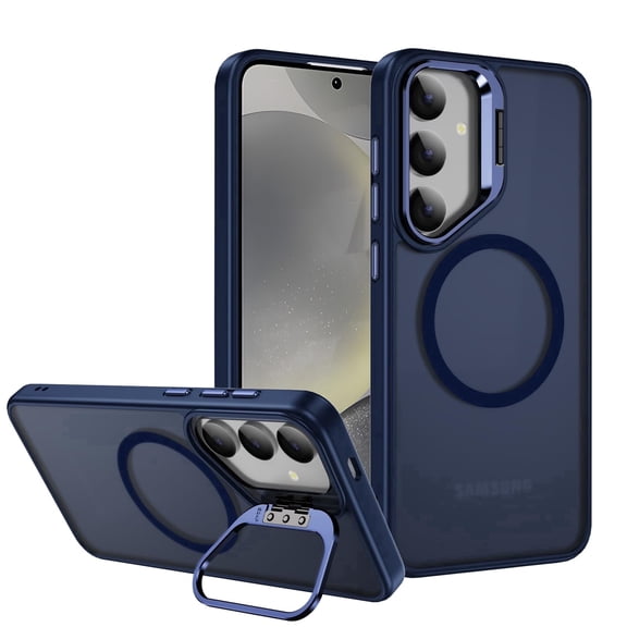 Meifei Magnetic Case for Samsung Galaxy S24 5G 6.2 inch SM‑S921U SM‑S921U1, Hidden Stand Slim Shockproof Hard Back Soft Edge Protective Cover, Night Blue