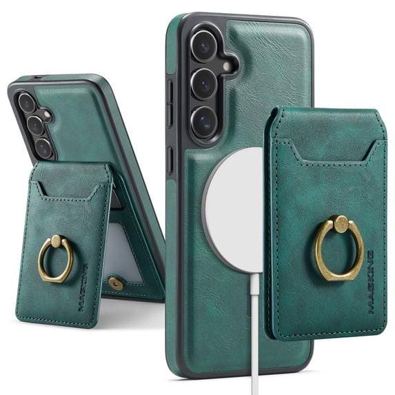 For Samsung Galaxy S24+ Case with Credit Card Holder,Ring Holder,Phone PU Leather Case Wallet for Women Men Magnetic Detachable 2-in-1 Wallet Card,Shockproof Rugged Phone Case,Green