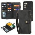 thumbnail image 1 of for Samsung Galaxy S24 Case Detachable Wallet Zipper Rugged Case with Card Holder, 2 in 1 PU Leather Flip Folio Case with Stand Wrist Strap Shockproof Phone Cover for Galaxy S24, Black, 1 of 6