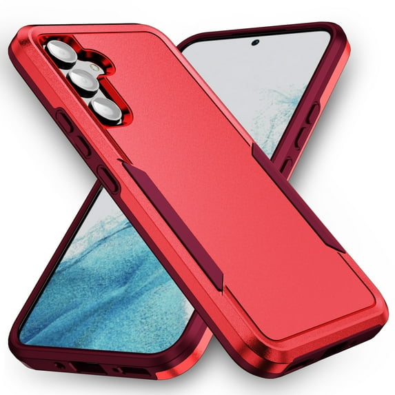 for Samsung Galaxy S24 Case, Dual Layers Shell Hard PC + Soft TPU Back Shell Heavy Duty Military Drop Protection Rugged Shockproof Hybrid Case for Samsung Galaxy S24, Red/Rose