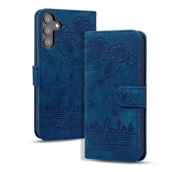 for Samsung Galaxy S24 Case, Flower Embossed PU Leather Shockproof Magnetic Flip Cover Card Holders Wallet Purse Phone Case for Samsung Galaxy S24, Blue