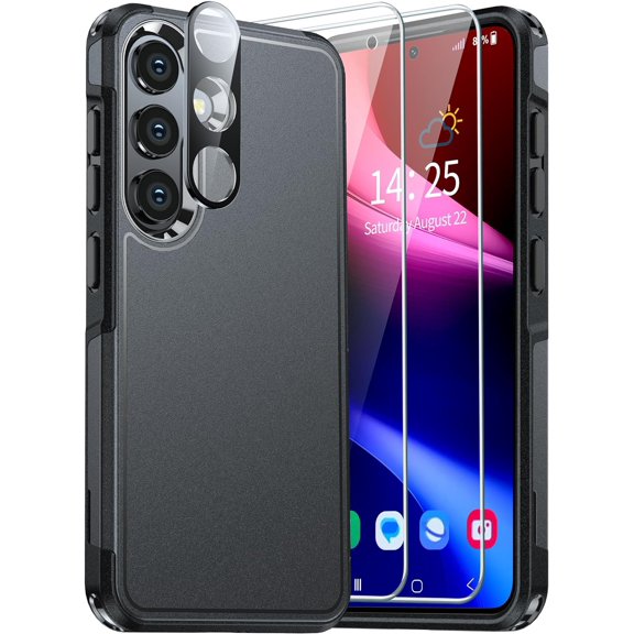 for Samsung Galaxy S24 Case, Galaxy S24 Case with [2X Glass Screen Protector+1X Camera Lens Protector][10FT Military Protection], Dual Layer Protection for S24 Phone Case 6.2’’-Black