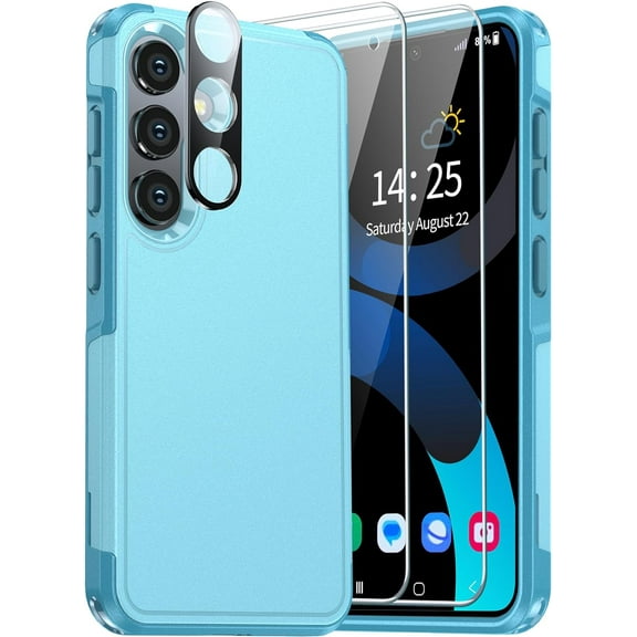 for Samsung Galaxy S24 Case, Galaxy S24 Case with [2X Glass Screen Protector+1X Camera Lens Protector][10FT Military Protection], Dual Layer Protection for S24 Phone Case 6.2’’-Light Blue