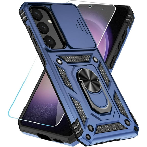 for Samsung Galaxy S24 Case with HD Screen Protector & Kickstand & Slide Camera Cover,[Not for S24 Plus or S24 Ultra] [ Military-Grade ] Protective Phone for Galaxy S24 (Blue)