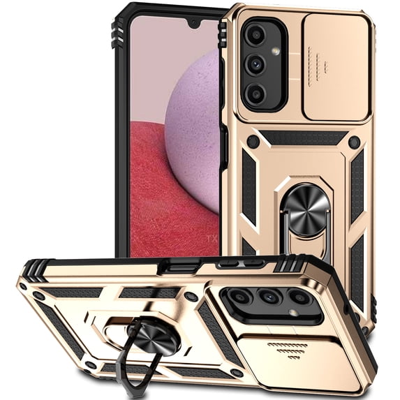 for Samsung Galaxy S24 Case Heavy Duty Military Grade Protection,Camera Lens Slide Protection & 360°Rotate Magnetic Car Mount Holder Kickstand Rugged Shockproof Drop Hard Shell,Gold