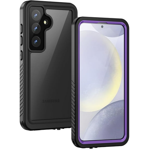 for Samsung Galaxy S24 Case, IP68 Waterproof Dustproof, Built-in Screen Protector, Rugged Full Body Shockproof Protective Cover for Galaxy S24 5G 6.2 Inch, Purple/Clear