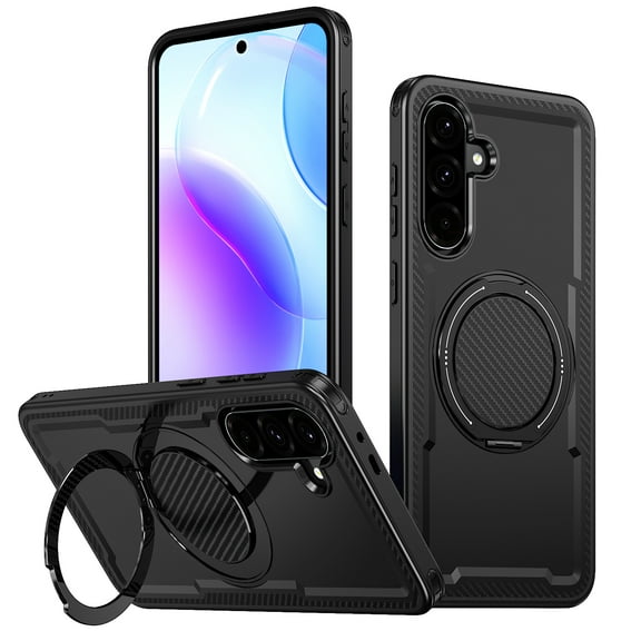 for Samsung Galaxy S24 Case with Kickstand [Military Grade Drop Protection][Magnetic Compatible with Mag-Safe] Shockproof Phone Case with Secure Ring Holder for Samsung Galaxy S24, Black