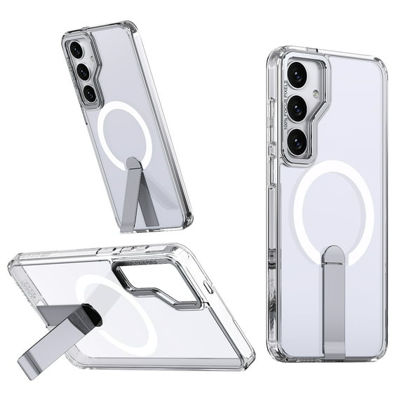 for Samsung Galaxy S24 Case with Kickstand, Support Wireless Charging, Compatible with Magsafe, Military-Grade Protection Shockproof Slim Fit Bracket Back Case for Galaxy S24, Clear