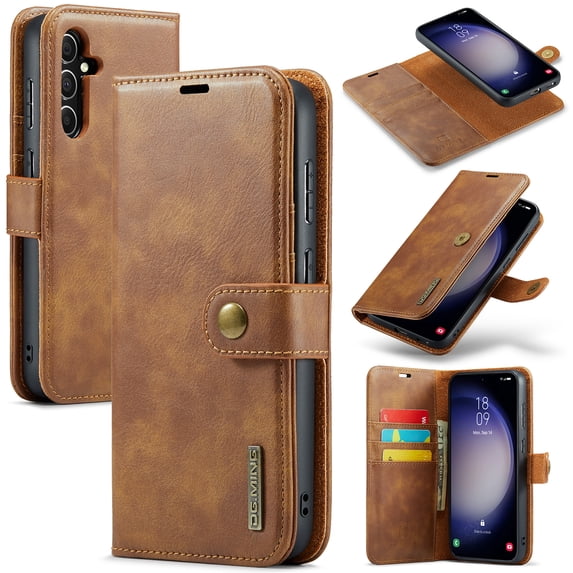 for Samsung Galaxy S24 Case, PU Leather Detachable Vintage Wallet Flip Magnetic Clousure Drop Protective Slim Phone Case Cover for Samsung Galaxy S24 with Card Holder - Brown