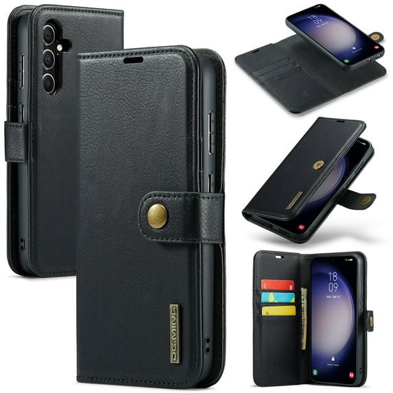 for Samsung Galaxy S24 Case, PU Leather Detachable Vintage Wallet Flip Magnetic Clousure Drop Protective Slim Phone Case Cover for Samsung Galaxy S24 with Card Holder - Black