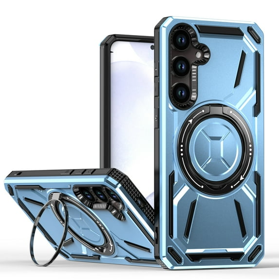 for Samsung Galaxy S24 Case Protective Cover with Built-in Ring Kickstand, Heavy Duty Military Grade Drop Protection Shock-Proof Grip Dual-Layer Cover Support Wireless Charging, Blue