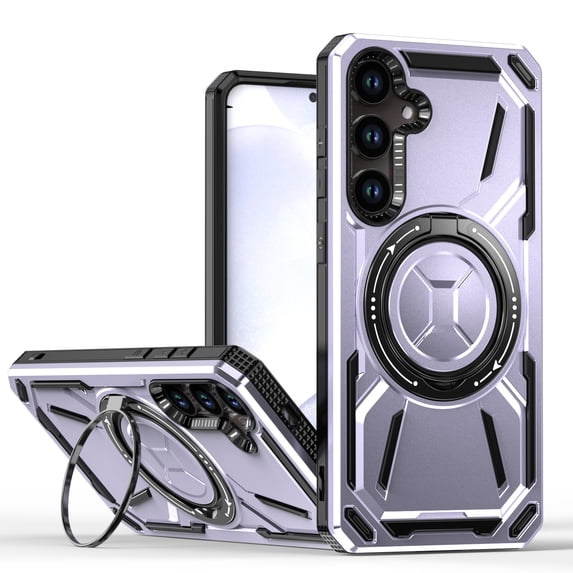 for Samsung Galaxy S24 Case Protective Cover with Built-in Ring Kickstand, Heavy Duty Military Grade Drop Protection Shock-Proof Grip Dual-Layer Cover Support Wireless Charging, Purple