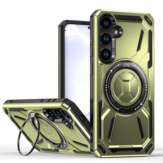 for Samsung Galaxy S24 Case Protective Cover with Built-in Ring Kickstand, Heavy Duty Military Grade Drop Protection Shock-Proof Grip Dual-Layer Cover Support Wireless Charging, Green