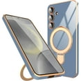 thumbnail image 1 of Samsung Galaxy S24 Case with Ring Kickstand [Compatible with Magsafe] [Lens Camera Protector] Soft TPU Electroplated Protective Samsung Galaxy S24 Magnetic Stand Phone Case Blue, 1 of 7
