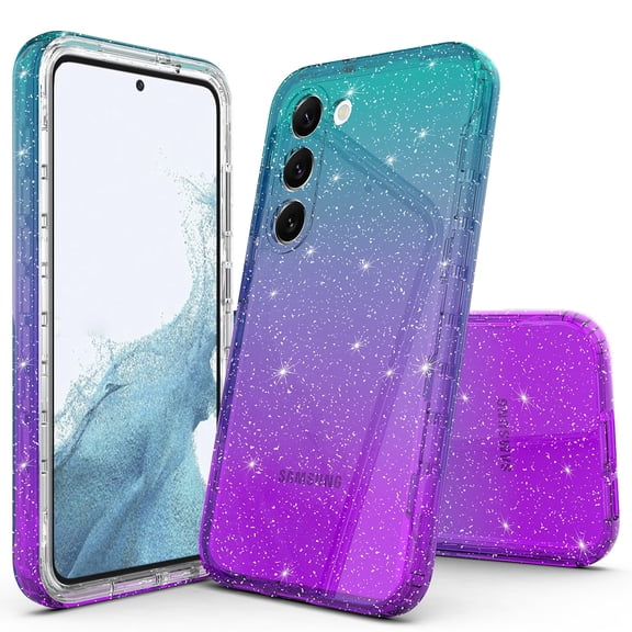 Samsung Galaxy S24 Case, Rosebono Hybrid Glitter Sparkle Transparent Colorful Gradient TPU Skin Cover Protection Case For Samsung Galaxy S24 (Teal/Purple)