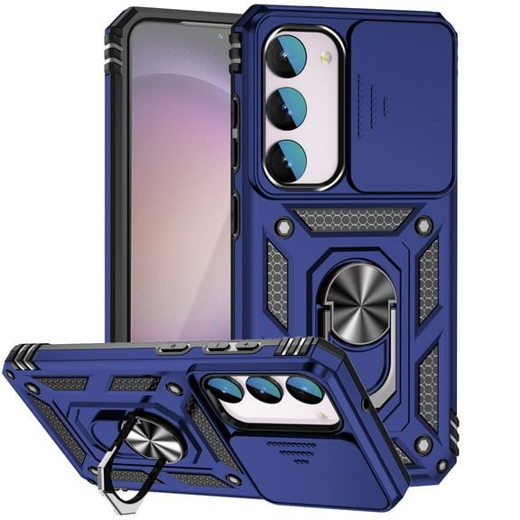 for Samsung Galaxy S24 Case, Soft TPU & Hard PC Anti-scratch Sliding Cover Full Protection Ring Stand Rotating Kickstand Holder Magnetic Shockproof Phone Case Cover for Galaxy S24, Blue