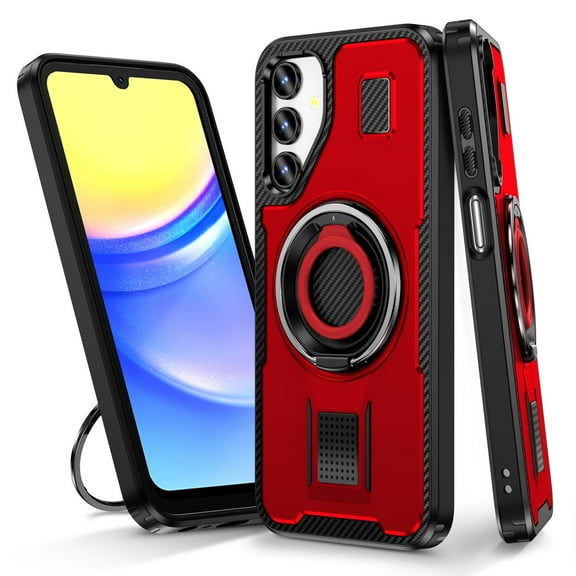 for Samsung Galaxy S24 Case with Stand, Shockproof Drop Resistant Protection Cover Finger Ring Rugged Phone Case with Built-in 360° Rotatable Ring Kickstand for Samsung Galaxy S24, Red