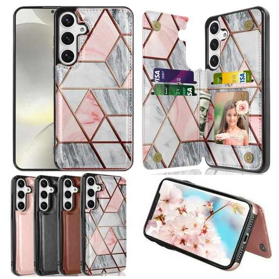 Samsung Galaxy S24 Case, Galaxy S24 Wallet Case, Takfox Shockproof PU Leather Case Card Pockets Slots Cash ID Credit Card Flip Phone Cases Cover Kickstand Magnetic Hard Cases,Marble
