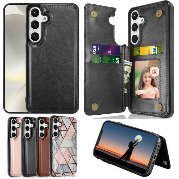 Samsung Galaxy S24 Case, Galaxy S24 Wallet Case, Takfox Shockproof PU Leather Case Card Pockets Slots Cash ID Credit Card Flip Phone Cases Cover Kickstand Magnetic Hard Cases,Black