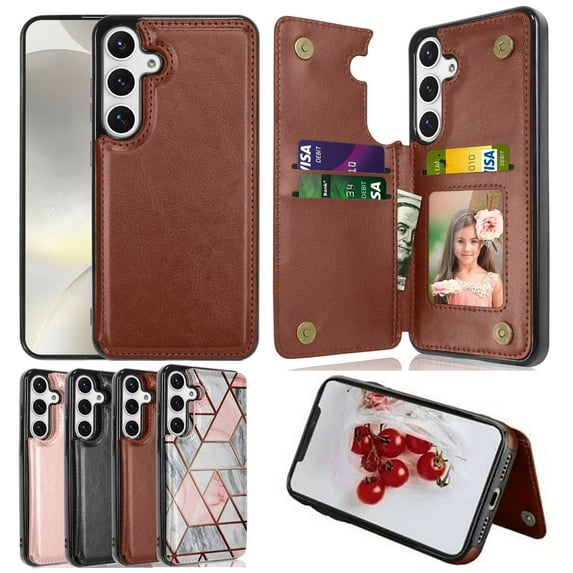 Samsung Galaxy S24 Case, Galaxy S24 Wallet Case, Takfox Shockproof PU Leather Case Card Pockets Slots Cash ID Credit Card Flip Phone Cases Cover Kickstand Magnetic Hard Cases,Brown