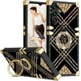 thumbnail image 1 of for Samsung Galaxy S24 Case for Women, Rivet Metal Corner Design Phone Cover Case with Bling Diamond Ring Kickstand for Samsung Galaxy S24 6.2" BF-Black, 1 of 8