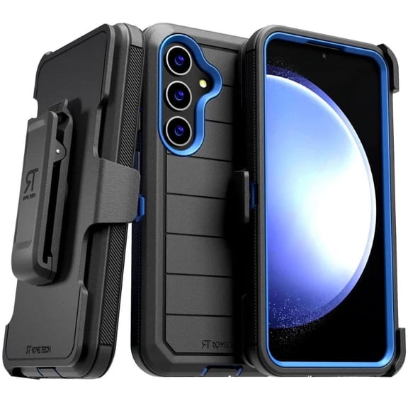 Samsung Galaxy S24 Case with Belt Clip, Kickstand, Screenless Dual-Layer Protection - Black & Blue